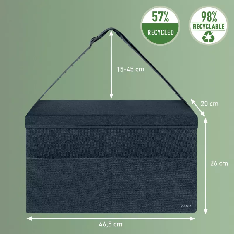 Leitz Fabric Hot Desking Work Bag with Lid, Storage bag, Grey, Rectangular, Fabric, Monochromatic, Unisex