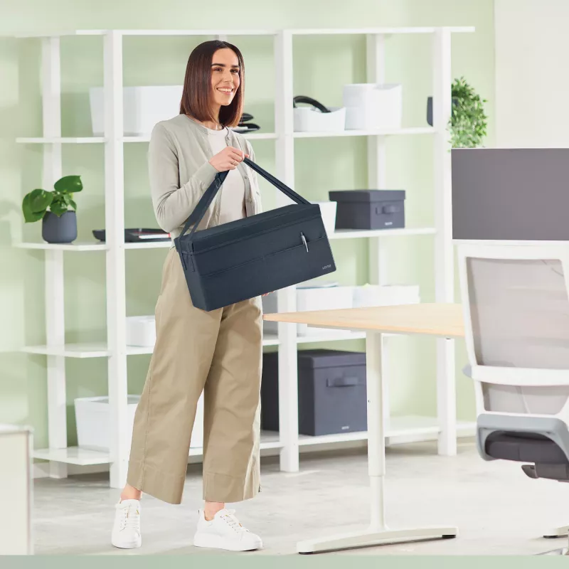 Leitz Fabric Hot Desking Work Bag with Lid, Storage bag, Grey, Rectangular, Fabric, Monochromatic, Unisex