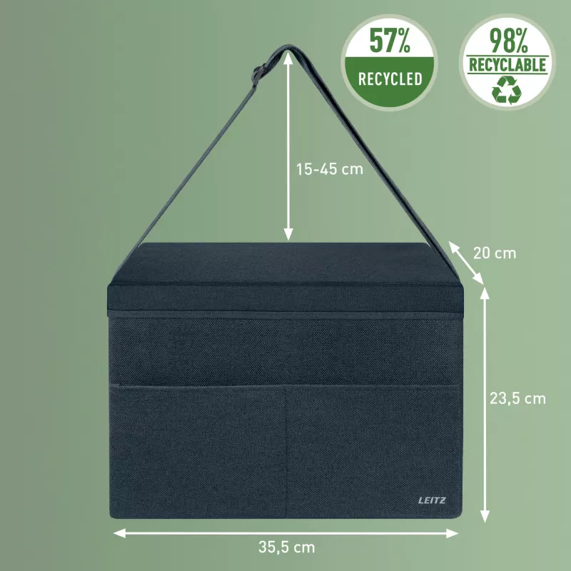 Leitz Fabric Compact Hot Desking Work Bag with Lid, Storage bag, Grey, Rectangular, Fabric, Monochromatic, Adult