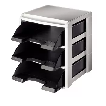 Leitz Letter tray rack Plus 3-trays, Plastic, Black, A4, A4, 3 drawer(s), Letter