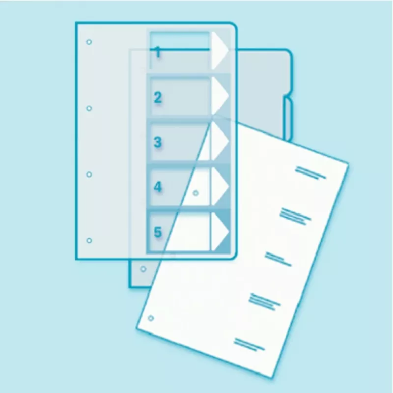 Leitz PC printable Index, PP, extra wide, Numeric tab index, Polypropylene (PP), Blue, Green, Orange, Red, Yellow, 245 mm, 2 mm, 305 mm