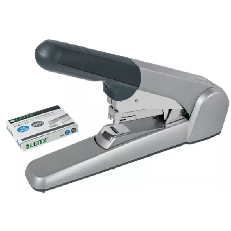 Leitz Heavy Duty Flat Clinch Stapler, 60 sheets, Grey, Light grey, Standard clinch, 25/10, 6 cm, 110 staples