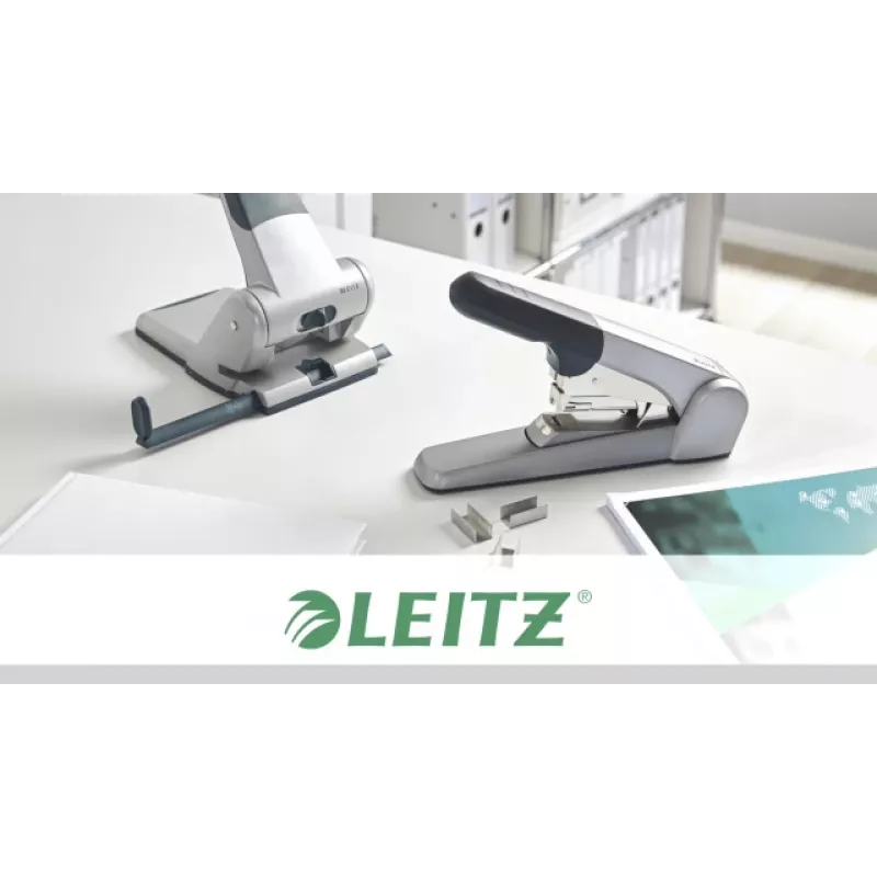 Leitz Heavy Duty Flat Clinch Stapler, 60 sheets, Grey, Light grey, Standard clinch, 25/10, 6 cm, 110 staples
