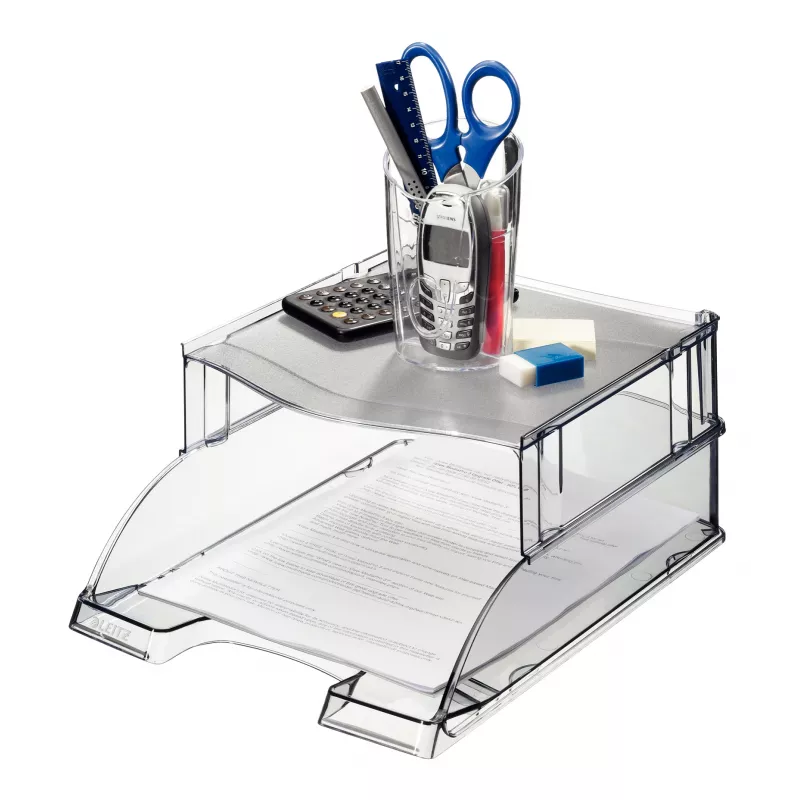 Leitz Letter tray riser Plus Universal, Plastic, Grey, Translucent, 254 mm, 265 mm, 70 mm, 200 g