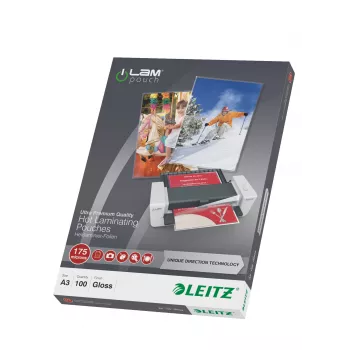 Leitz iLAM Ultra-premium Glossy A3 Laminating Pouches with UDT, 175 microns, Pack of 100