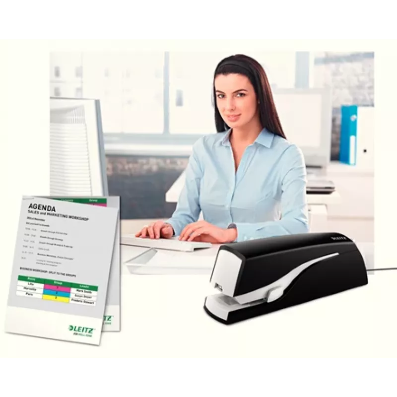 Leitz Electric Stapler 5533 NeXXt Flat Clinch 20 sheets, 20 sheets, 200 staples, 2 cm, 1 cm, Plastic, Black, White