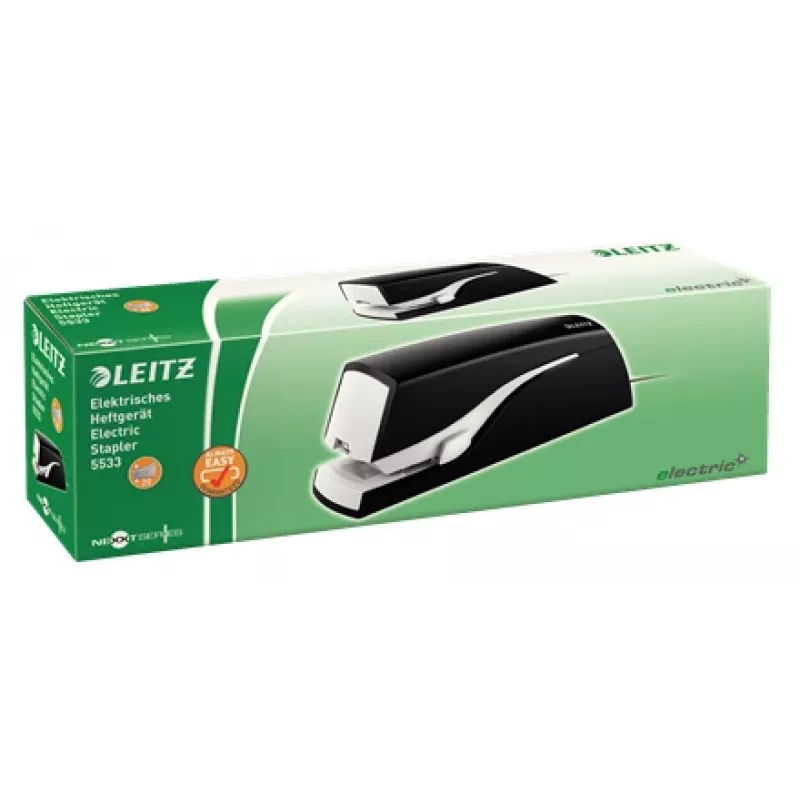 Leitz Electric Stapler 5533 NeXXt Flat Clinch 20 sheets, 20 sheets, 200 staples, 2 cm, 1 cm, Plastic, Black, White