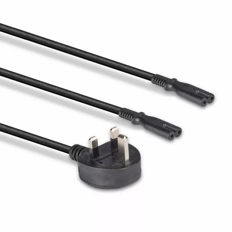 Lindy 2.5m UK 3 Pin Plug to 2 x IEC C7 Splitter Extension Cable, Black
