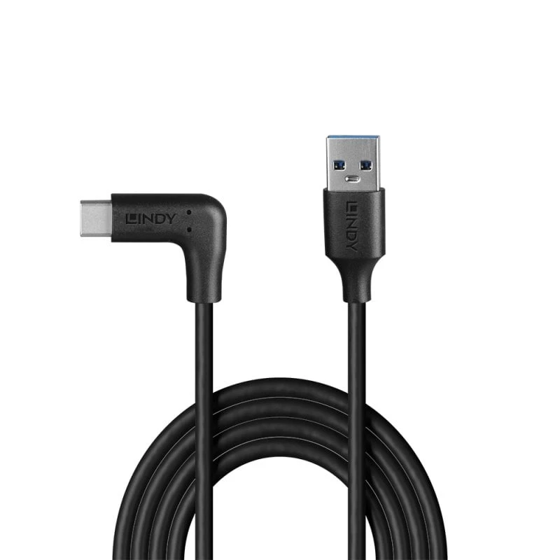 Lindy 1m USB 3.2 Type-A to Right-Angled USB-C Cable, 10Gbps, 1 m, USB A, USB C, USB 3.2 Gen 2 (3.1 Gen 2), 10 Gbit/s, Black
