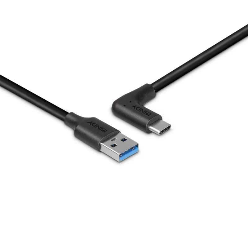 Lindy 1m USB 3.2 Type-A to Right-Angled USB-C Cable, 10Gbps, 1 m, USB A, USB C, USB 3.2 Gen 2 (3.1 Gen 2), 10 Gbit/s, Black
