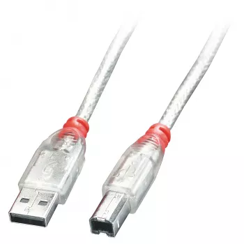 Lindy 0.5m USB 2.0 Cable - Type A To B, Transparent, 0.5 m, USB A, USB B, USB 2.0, 0.48 Gbit/s, Transparent