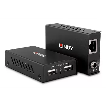 Lindy 100m 2 Port USB 2.0 Cat. 6 Extender, AV transmitter & receiver, 100 m, Wired, Black