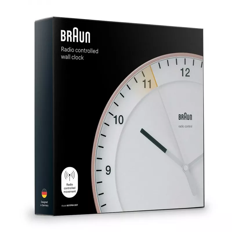 Wall clock BRAUN BC 17 PW DCF — analog DCF radio-controlled clock, pink and white