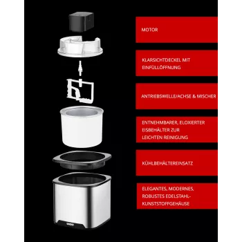 Unold Ice cream maker Gelato 1.5 L, Traditional ice cream maker, 1.5 L, 1 bowls, Black, Stainless steel, 30 min, LCD