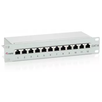 Equip 12-Port Cat.6 Shielded Patch Panel, Light Grey, RJ-45, Gold, Cat6, Rack mounting, 1U, Grey