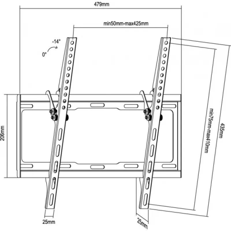 Equip 32 inch-55 inch Tilt TV Wall Mount Bracket, 81.3 cm (32 inch), 139.7 cm (55 inch), 200 x 200 mm, 400 x 400 mm, Steel, Black