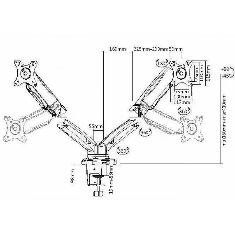 Equip 13 inch-27 inch Interactive Dual Monitor Desk Mount Bracket