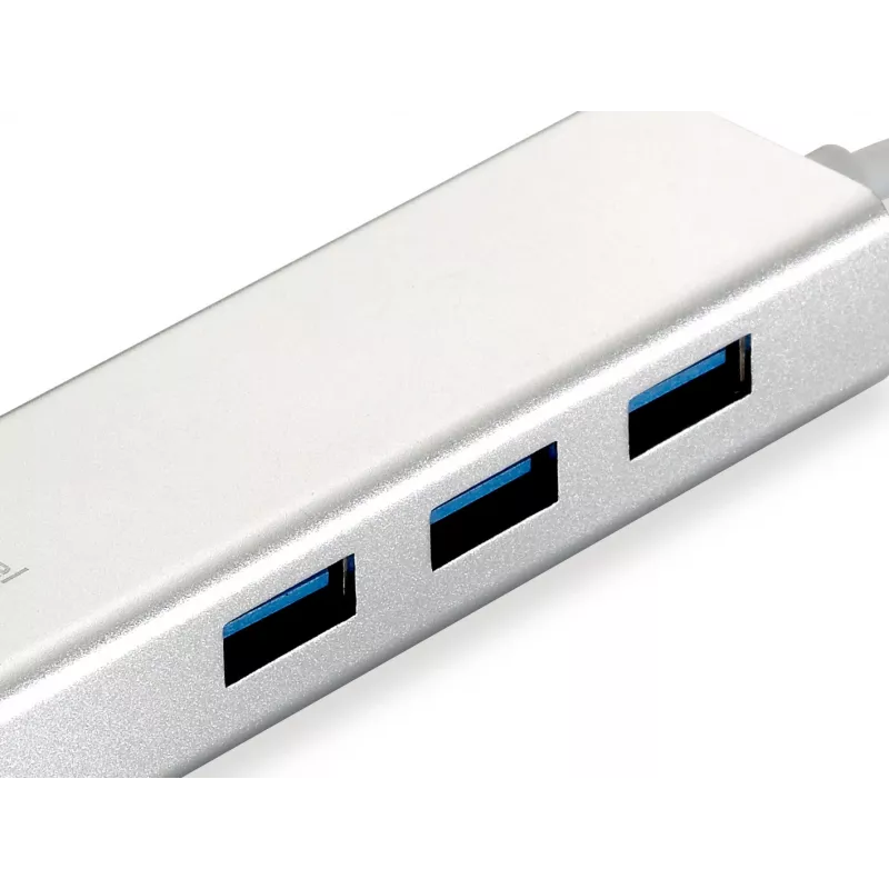 LevelOne Gigabit USB Network Adapter, USB Hub, Wired, USB, Ethernet, 1000 Mbit/s, Silver, White