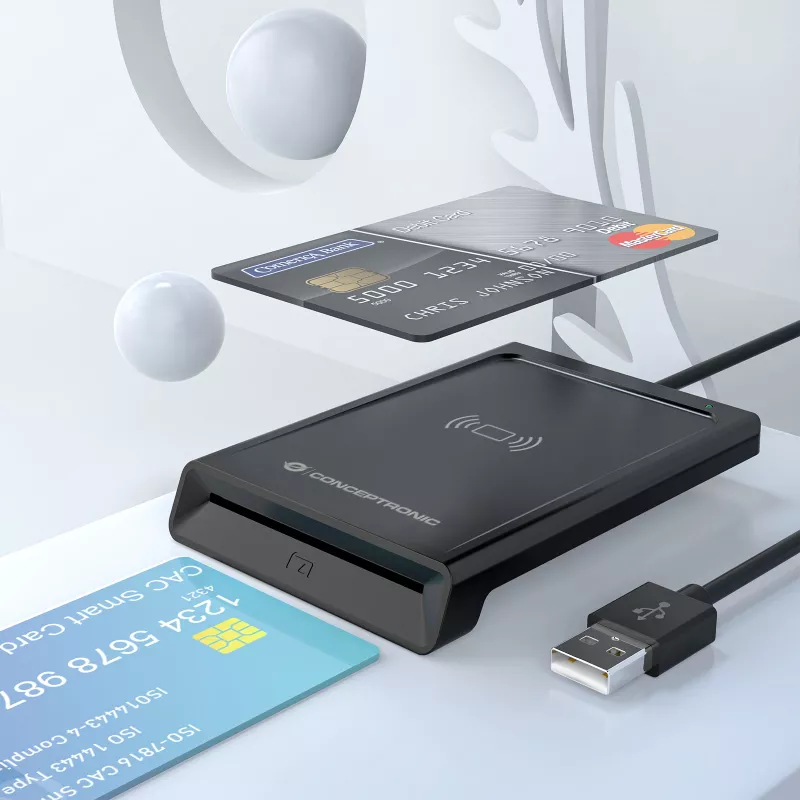 Conceptronic BIAN11B Dual Interface Smart ID Card Reader, USB 2.0, Near Field Communication (NFC), 1 m, Black, 100 g