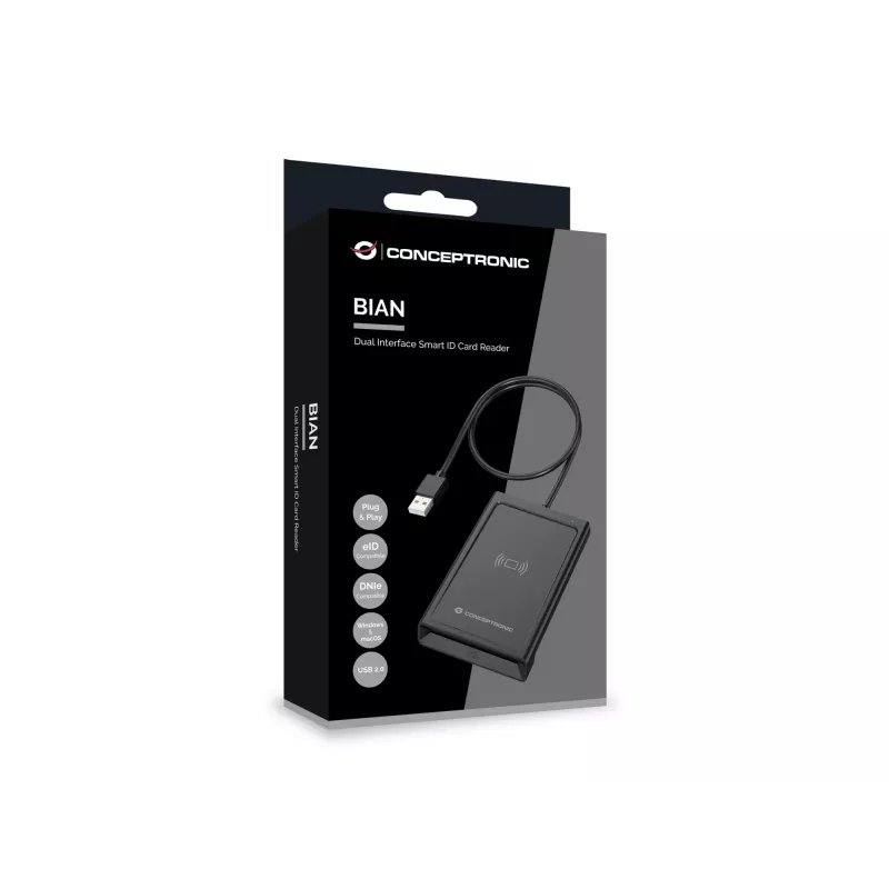 Conceptronic BIAN11B Dual Interface Smart ID Card Reader, USB 2.0, Near Field Communication (NFC), 1 m, Black, 100 g