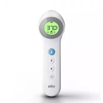 Digital forehead thermometer BRAUN BNT400 — remote sensing, 34–43°C range, 0.1°C accuracy, white
