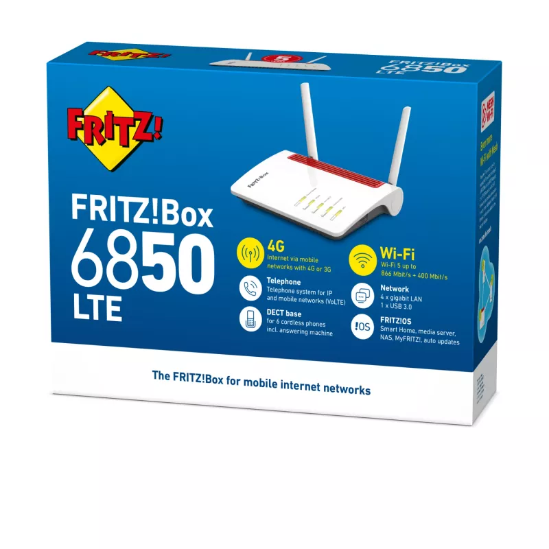 Box FRITZ 6850 LTE wireless router Gigabit Ethernet Dual-band (2.4 GHz / 5 GHz) 4G White