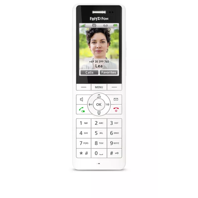 DECT cordless handset FRITZ X6 white International — speakerphone, answering machine, 100-entry phonebook