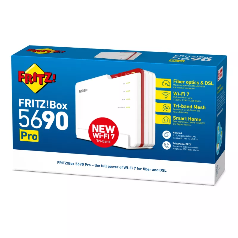 Box FRITZ! 5690 Pro International wireless router 2.5 Gigabit Ethernet Tri-band (2.4 GHz / 5 GHz / 6 GHz) White