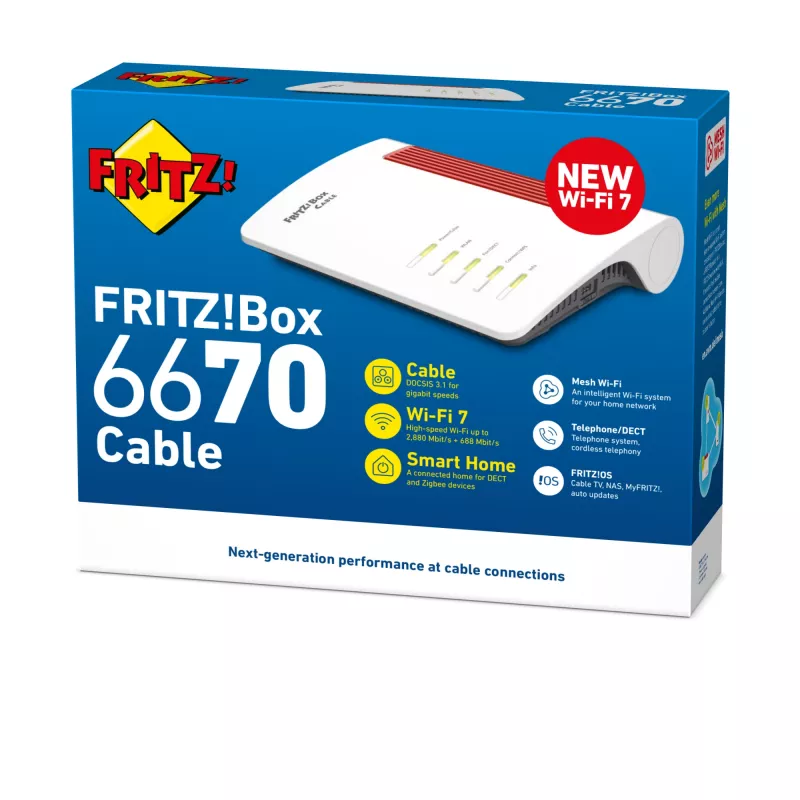 Box FRITZ 6670 Cable Edition International wireless router 2.5 Gigabit Ethernet Dual-band (2.4 GHz / 5 GHz) Red, White
