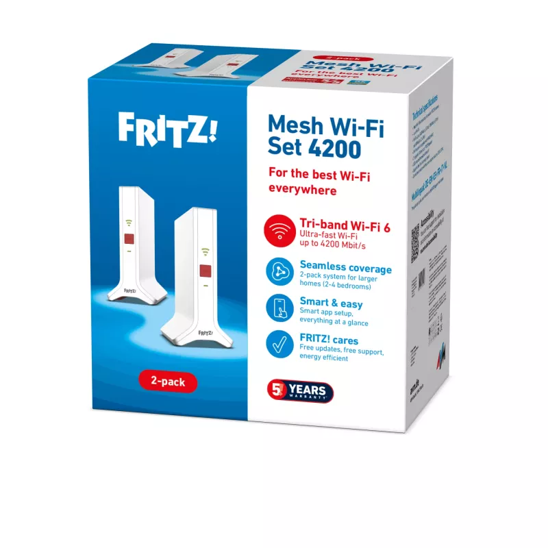 Mesh Set FRITZ 4200 2-pack Edition International Dual-band (2.4 GHz / 5 GHz) Wi-Fi 6 (802.11ax) Red, White 2x2/4x4