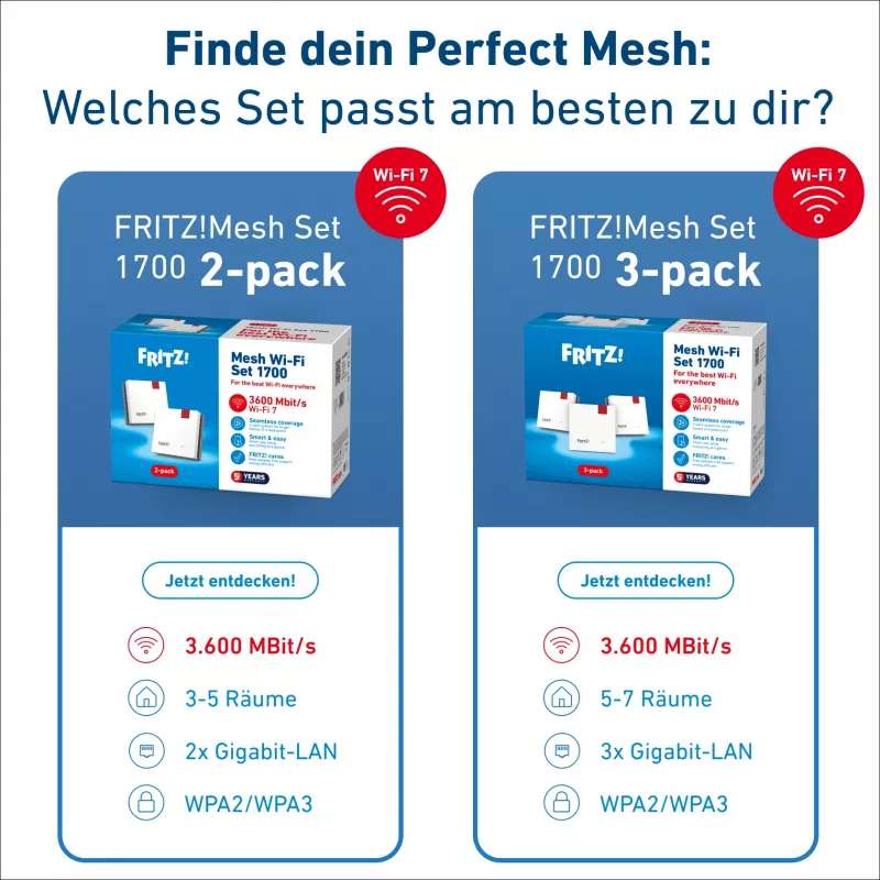 Wireless Mesh Set FRITZ 1700 3-pack, White, internal antennas
