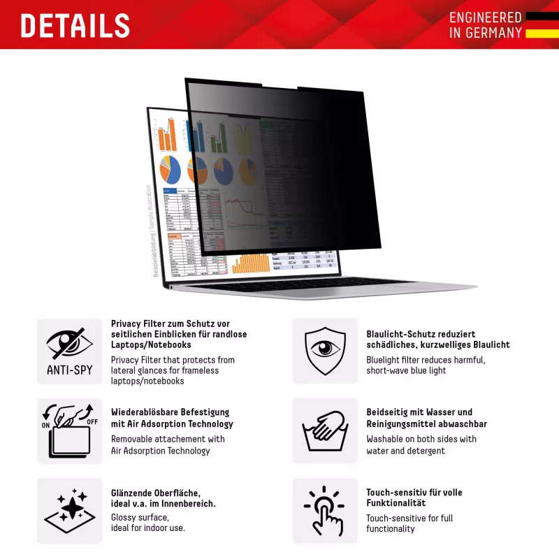 Displex PRIVACY SAFE 2-Way Removable Privacy Filter for 13.3-inch Laptops (16:10)