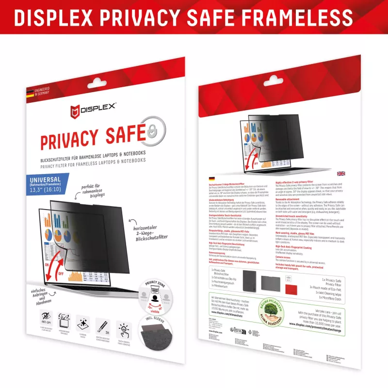 Displex PRIVACY SAFE 2-Way Removable Privacy Filter for 13.3-inch Laptops (16:10)