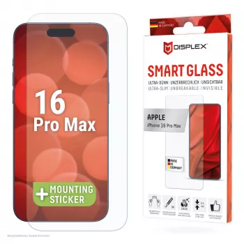 Displex Smart Glass (9H) for Apple iPhone 16 Pro Max, Mounting Sticker, unbreakable