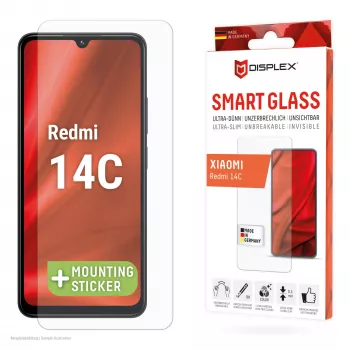 Displex Smart Glass (9H) for Xiaomi Redmi 14C, Mounting Sticker, unbreakable