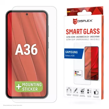 Displex Smart Glass (9H) for Samsung Galaxy A36, Mounting Sticker, unbreakable