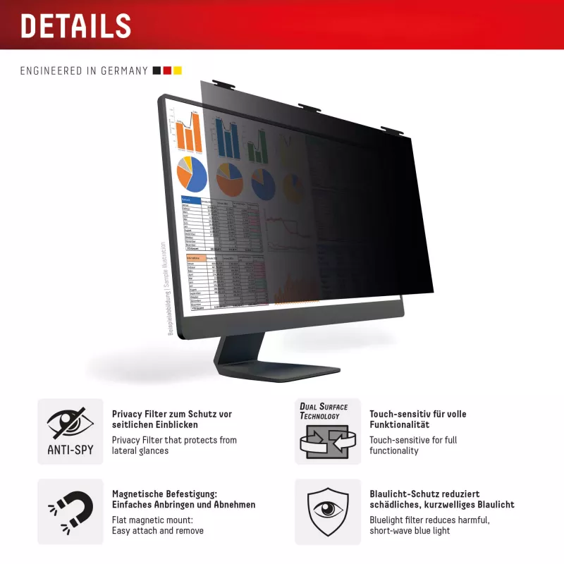 Displex PRIVACY SAFE removable 2-way privacy filter for Desktop Monitor 27'' (16:9)