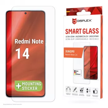 Displex Smart Glass (9H) for Xiaomi Redmi Note 14, Mounting Sticker, unbreakable