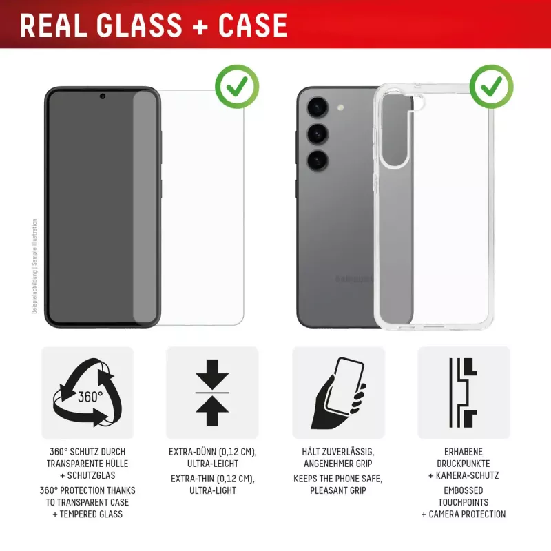 Tempered Glass Screen Protector + Case for Samsung Galaxy A36 by e.v.i., Eco Mounting Frame, Scratch Resistant, Transparent