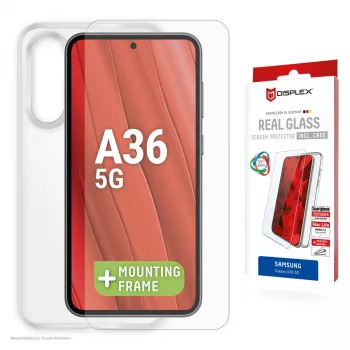 Tempered Glass Screen Protector + Case for Samsung Galaxy A36 by e.v.i., Eco Mounting Frame, Scratch Resistant, Transparent