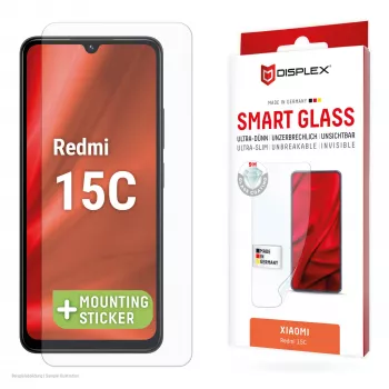e.v.i. DISPLEX Smart Glass for Xiaomi Redmi 15C — tempered screen protector, model 02198