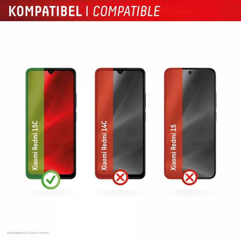 e.v.i. DISPLEX Smart Glass for Xiaomi Redmi 15C — tempered screen protector, model 02198