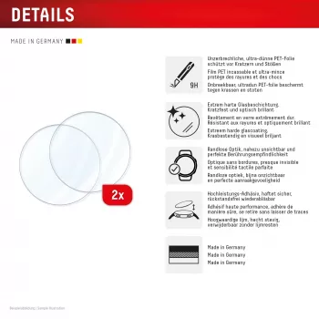 Screen protector e.v.i. Displex 9H Glass for Galaxy Watch 8 40mm, 2-pack, ultra-thin, borderless, anti-smudge