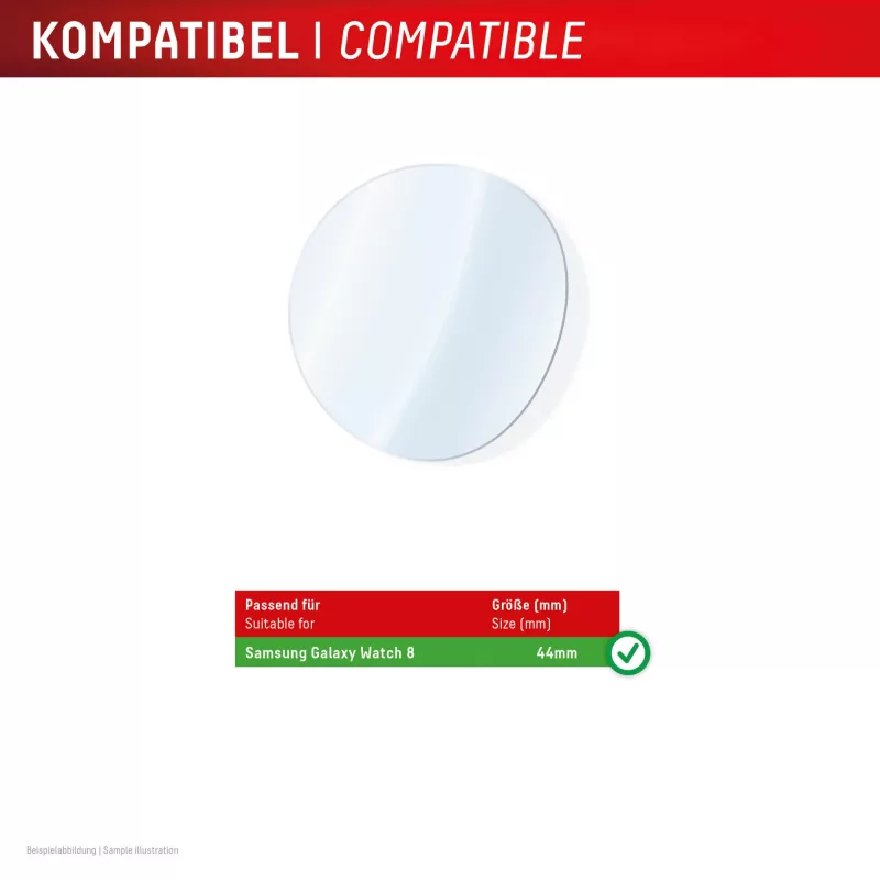 Screen protector glass for Galaxy Watch 8 (44mm) by e.v.i. — Displex 9H, 2-pack, ultra-thin, borderless, anti-smudge