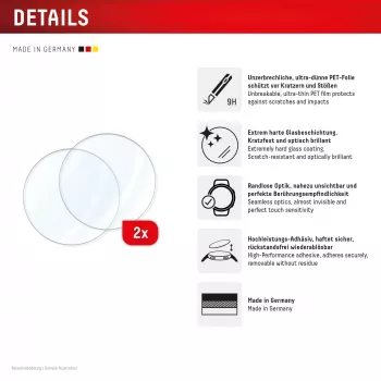 Screen protector e.v.i. Displex 9H Glass for Galaxy Watch 8 (46mm) — 2-pack, ultra-thin, borderless, anti-smudge