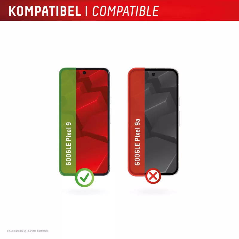 Screen protector + case e.v.i. for Google Pixel 9 with eco mounting frame, tempered glass, transparent, scratch resistant