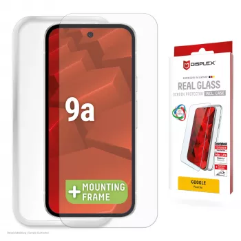 Screen protector and case set e.v.i. for Google Pixel 9a — tempered glass, eco mounting frame, transparent, scratch-resistant