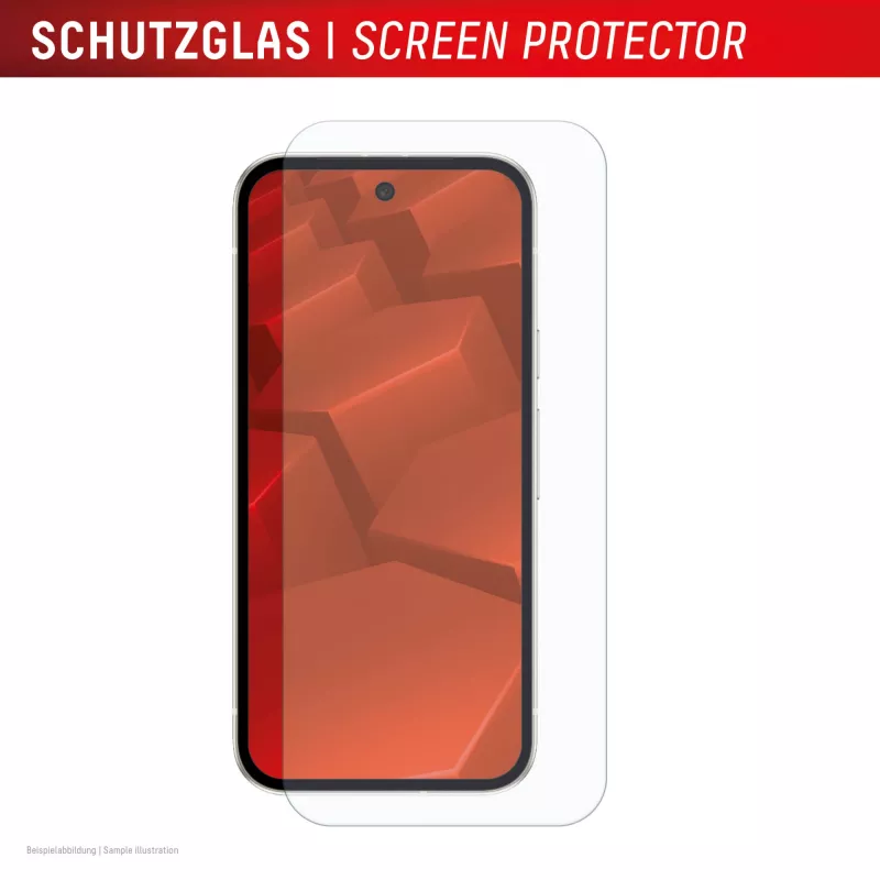 Screen protector and case set e.v.i. for Google Pixel 9a — tempered glass, eco mounting frame, transparent, scratch-resistant