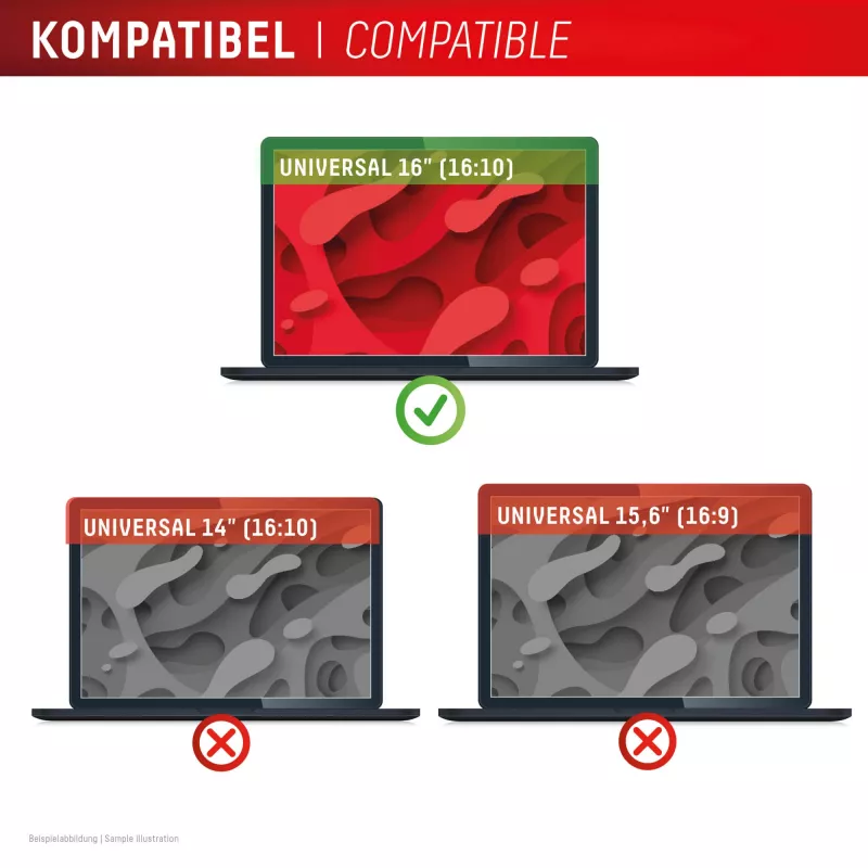 Privacy filter e.v.i. Displex PRIVACY SAFE magnetic 2-way for 16 inch (16:10) laptop / notebook, frameless, glossy/matt, 3H