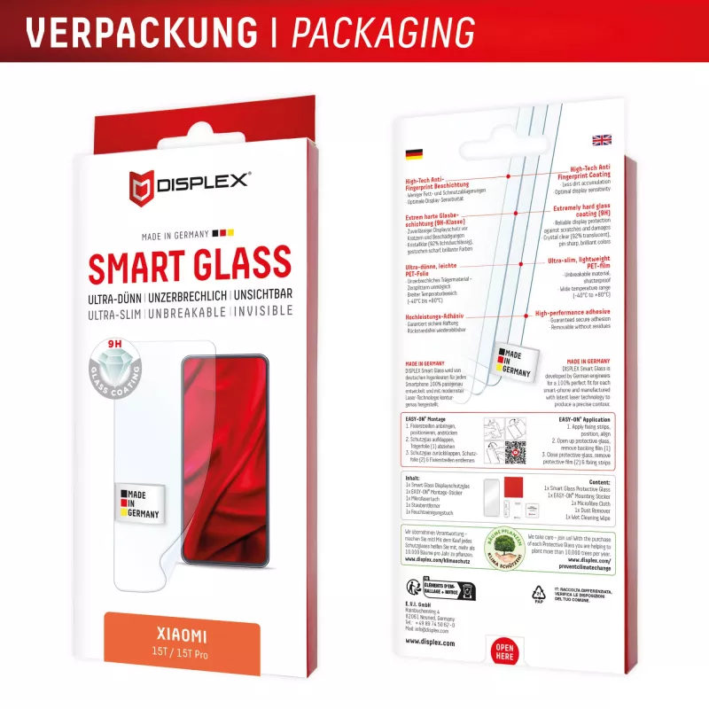Tempered Smart Glass Screen Protector e.v.i. for Xiaomi 15T / 15T Pro (9H), mounting sticker, transparent